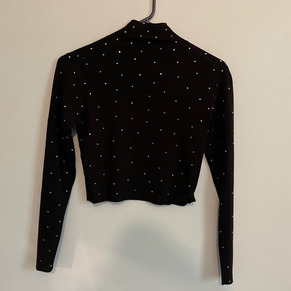Black crop top long sleeve with rhinestones